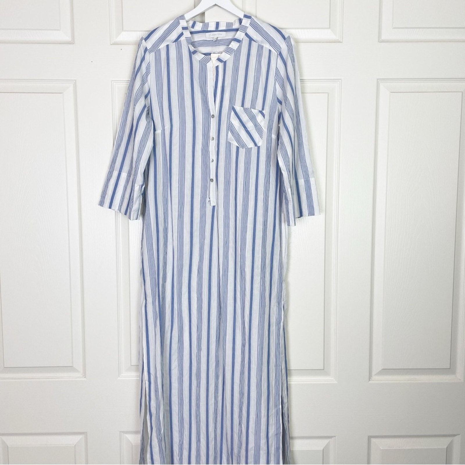 Everyday Ritual Tracey Blueberry Stripe Caftan Maxi Dress Crinkle Cotton Nwt Szl — image 3 of 8